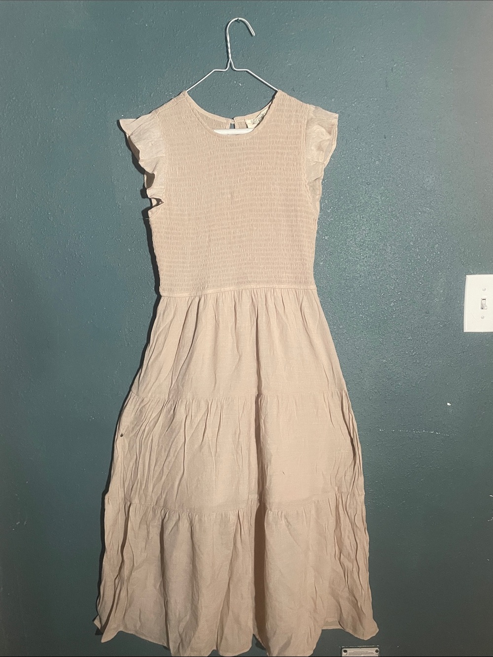 Sweet Wanderer Light Beige Ruffle Sleeve Maxi Dress
